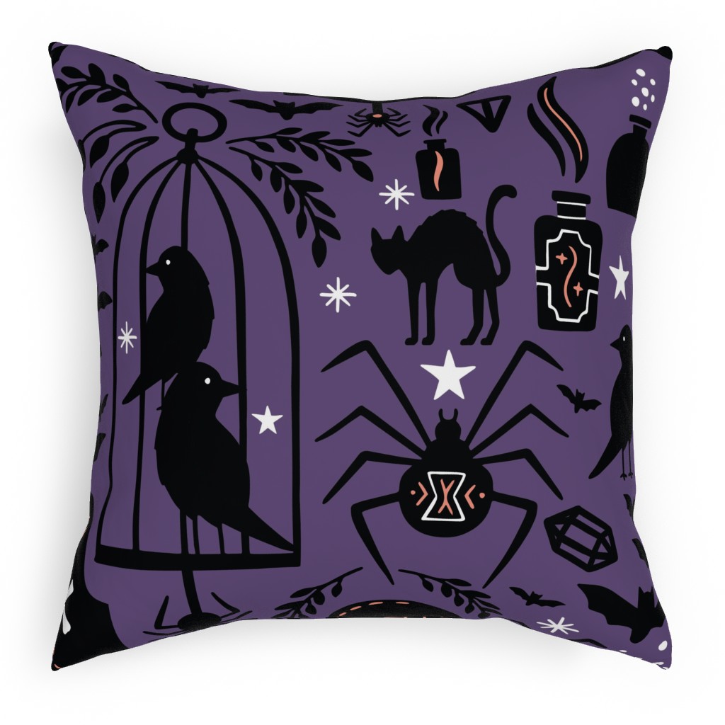 Spooky Witchcraft - Purple Pillow, Woven, Black, 18x18, Single Sided, Purple
