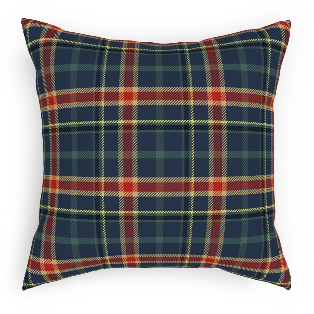 Navy Blue and Pine Plaid Pillow, Woven, Black, 18x18, Single Sided, Multicolor