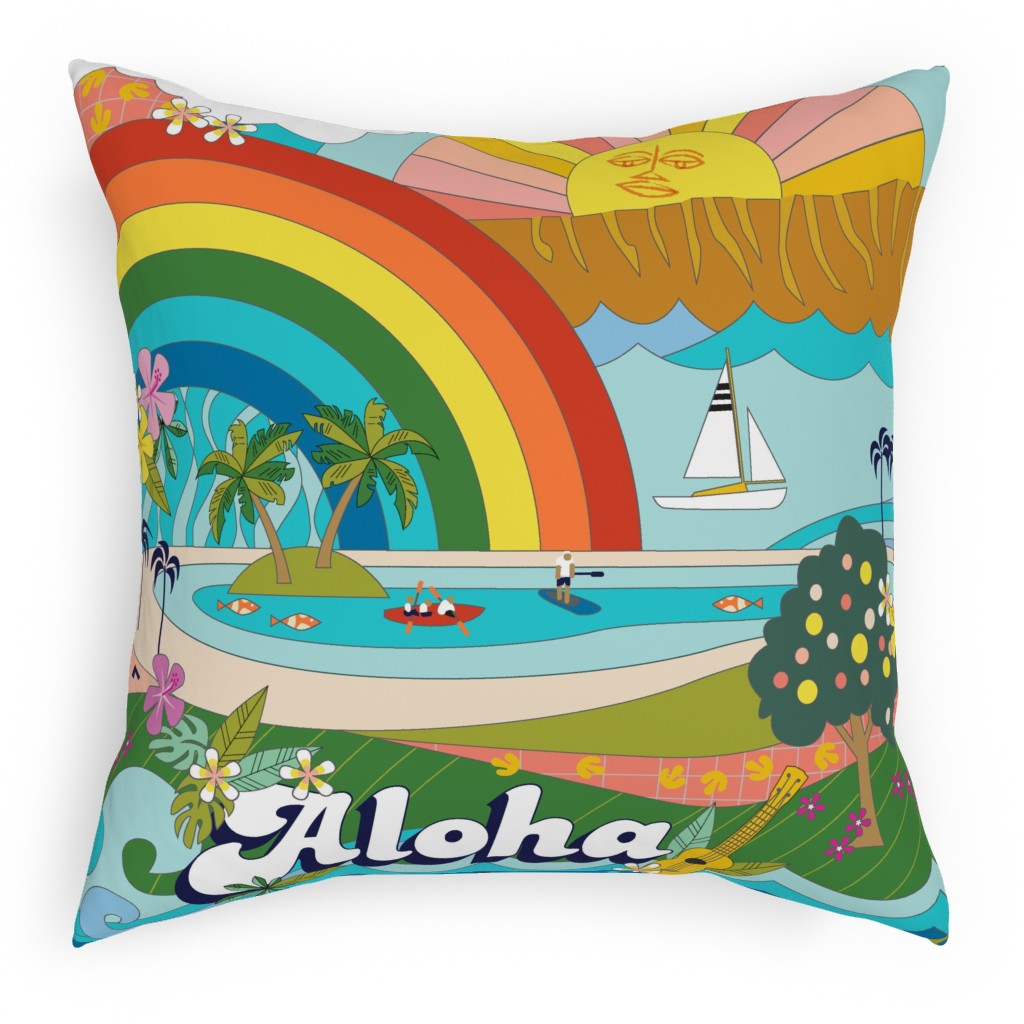 Aloha, Anuenue! - Multi Pillow, Woven, Black, 18x18, Single Sided, Multicolor