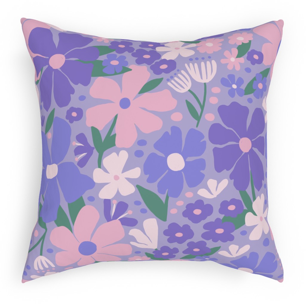 Blooming Garden on Lilac Pillow, Woven, Black, 18x18, Single Sided, Purple