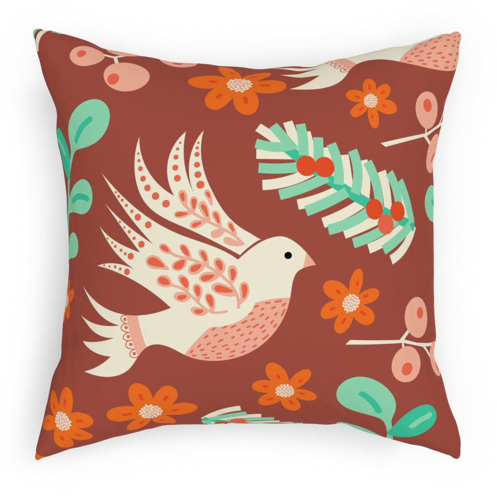 Christmas Dove - Red Pillow, Woven, Black, 18x18, Single Sided, Red