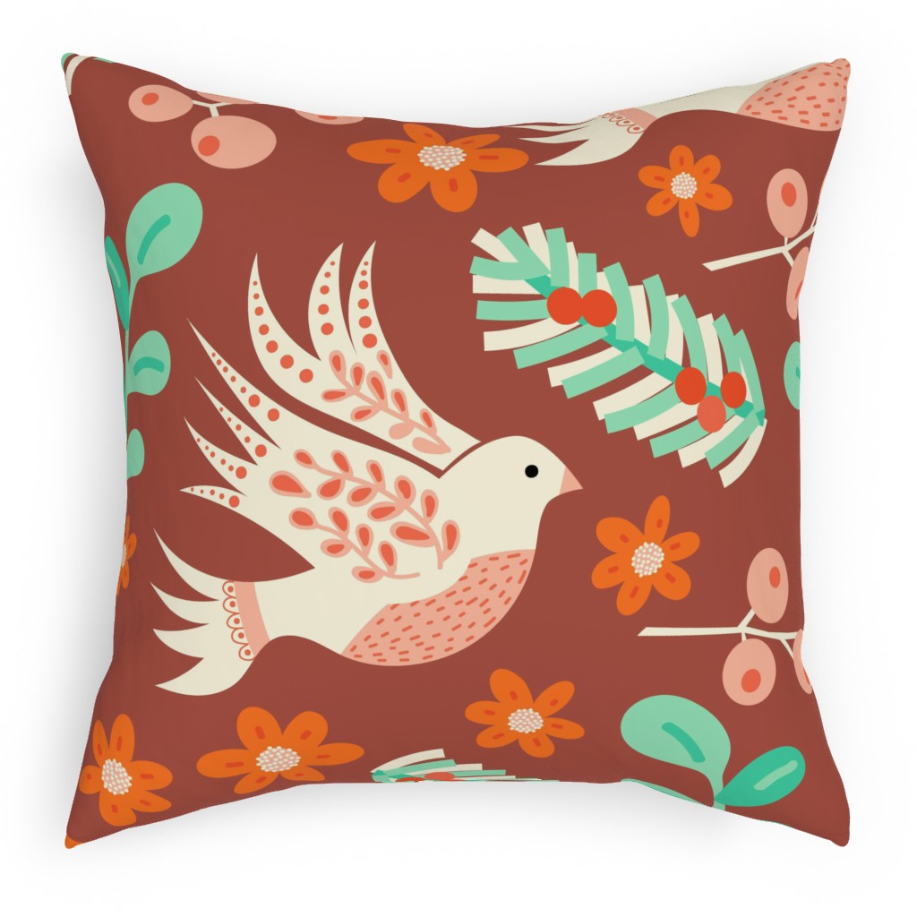 Christmas Dove - Red Pillow, Woven, Black, 18x18, Single Sided, Red, Red