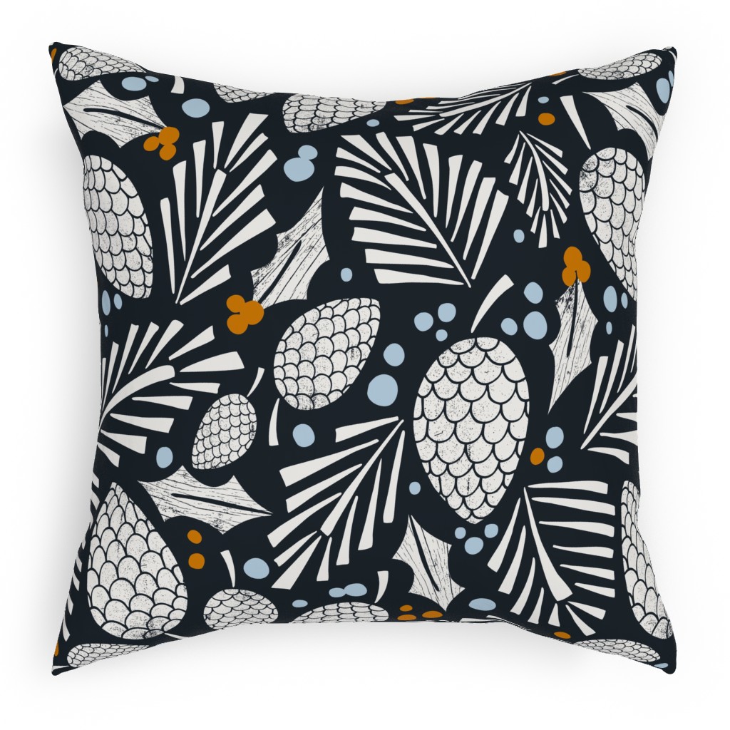 Winter Woodlands Christmas Pinecones - Midnight Blue Pillow, Woven, Black, 18x18, Single Sided, Blue, True Blue
