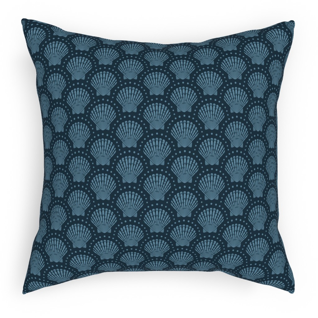 Pretty Scallop Shells - Navy Blue Pillow, Woven, Black, 18x18, Single Sided, Blue