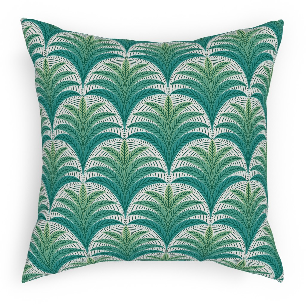 Boho Palms - Green Pillow, Woven, Black, 18x18, Single Sided, Green