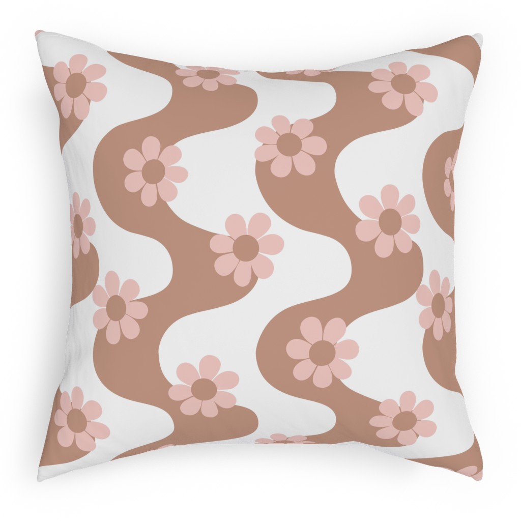 Groovy Daisy Rainbow Pillow, Woven, Black, 18x18, Single Sided, Beige