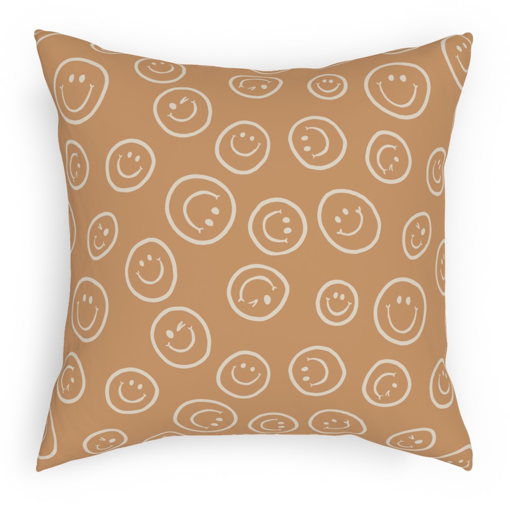 Smiley Winking Faces Pillow, Woven, Black, 18x18, Single Sided, Beige