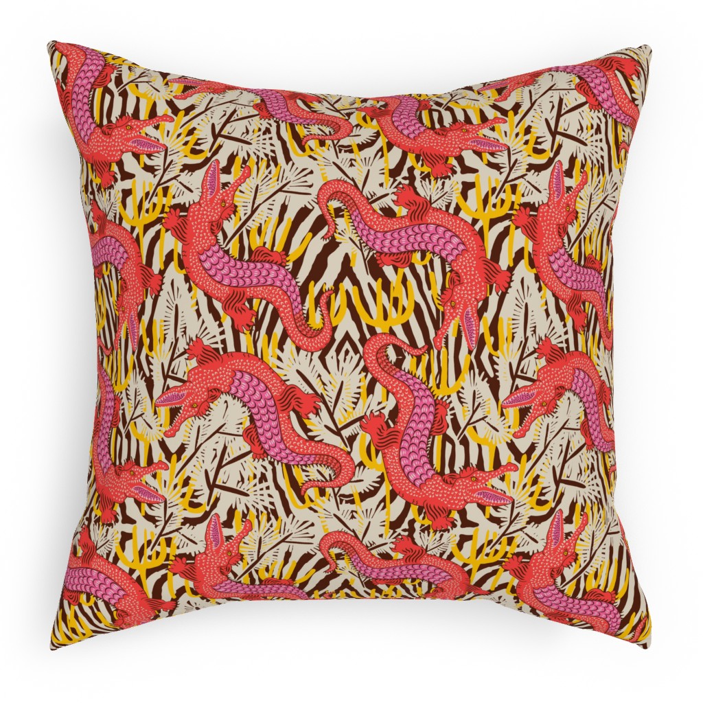 Bazaar Maxima Gator Pillow, Woven, Black, 18x18, Single Sided, Pink, Rose