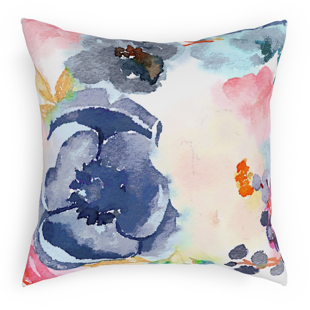 Spring Dreams - Watercolor Floral - Multi Pillow, Woven, Black, 18x18, Single Sided, Multicolor