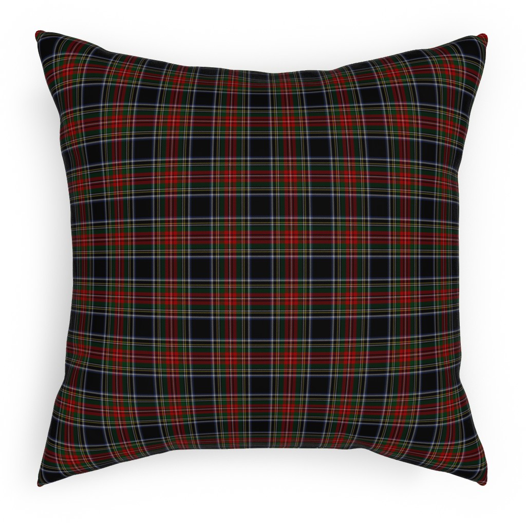 Black Stewart Tartan - Red Pillow, Woven, Black, 18x18, Single Sided, Black, Black
