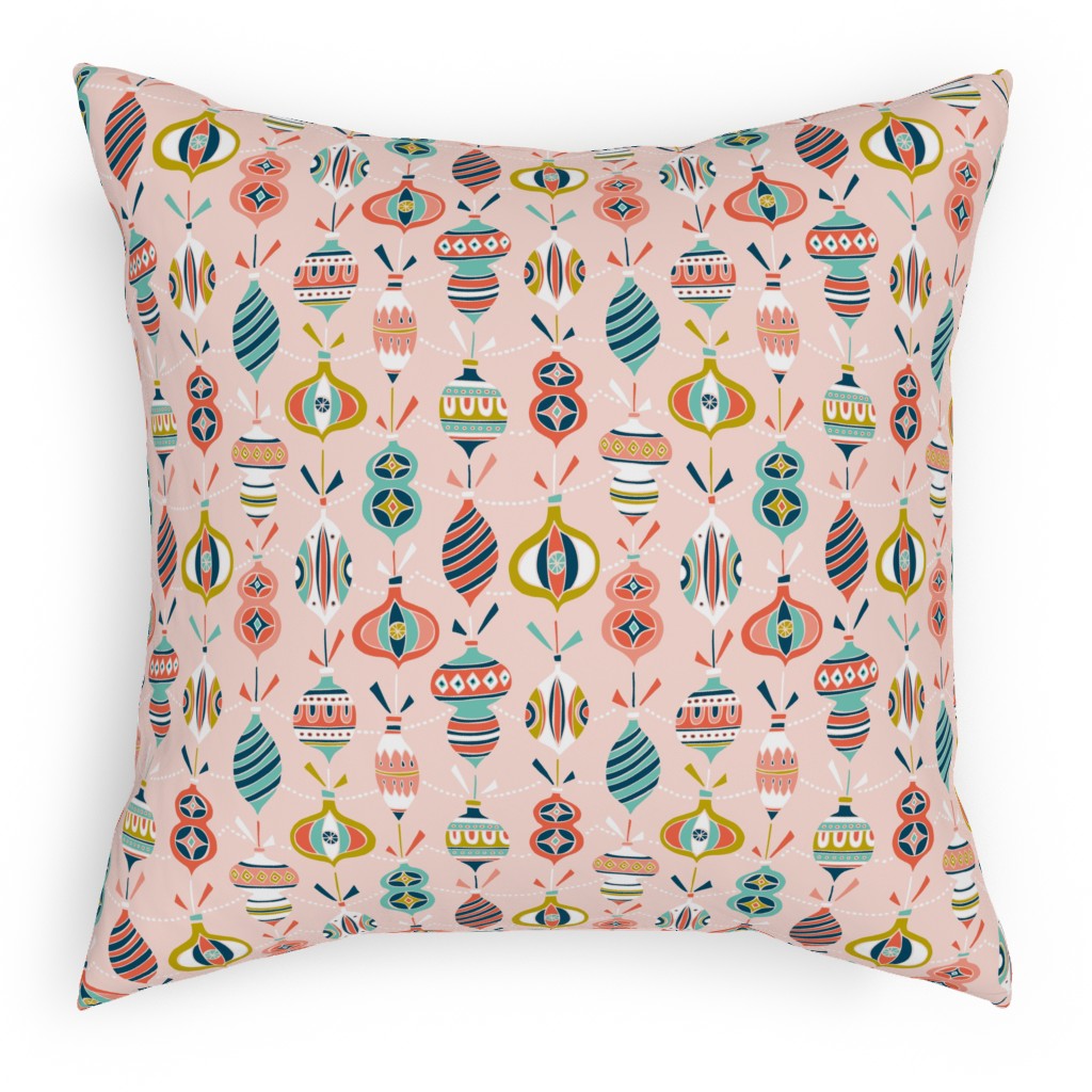 Decorated Christmas Ornaments - Pink Pillow, Woven, Black, 18x18, Single Sided, Multicolor