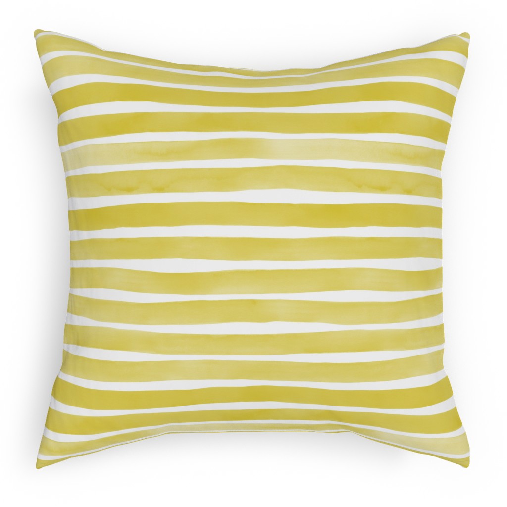Imperfect Watercolor Stripes Pillow, Woven, Black, 18x18, Single Sided, Yellow, Green Apple