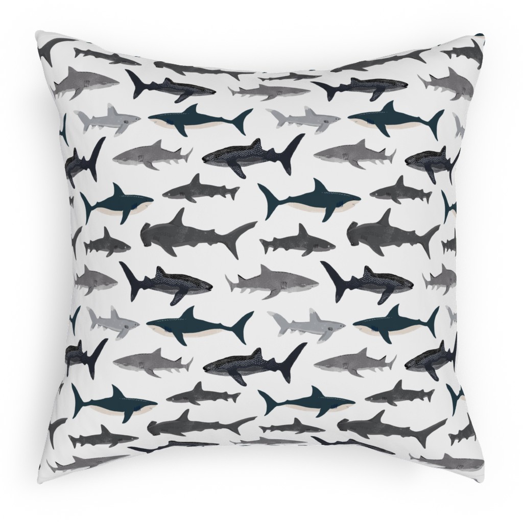 Sharks - Neutral Pillow, Woven, Black, 18x18, Single Sided, Gray