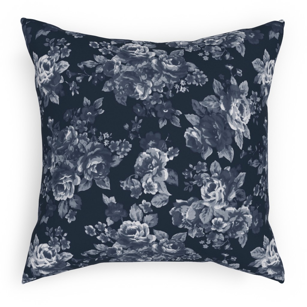 Navy Floral Pillow, Woven, Black, 18x18, Single Sided, Blue, True Blue