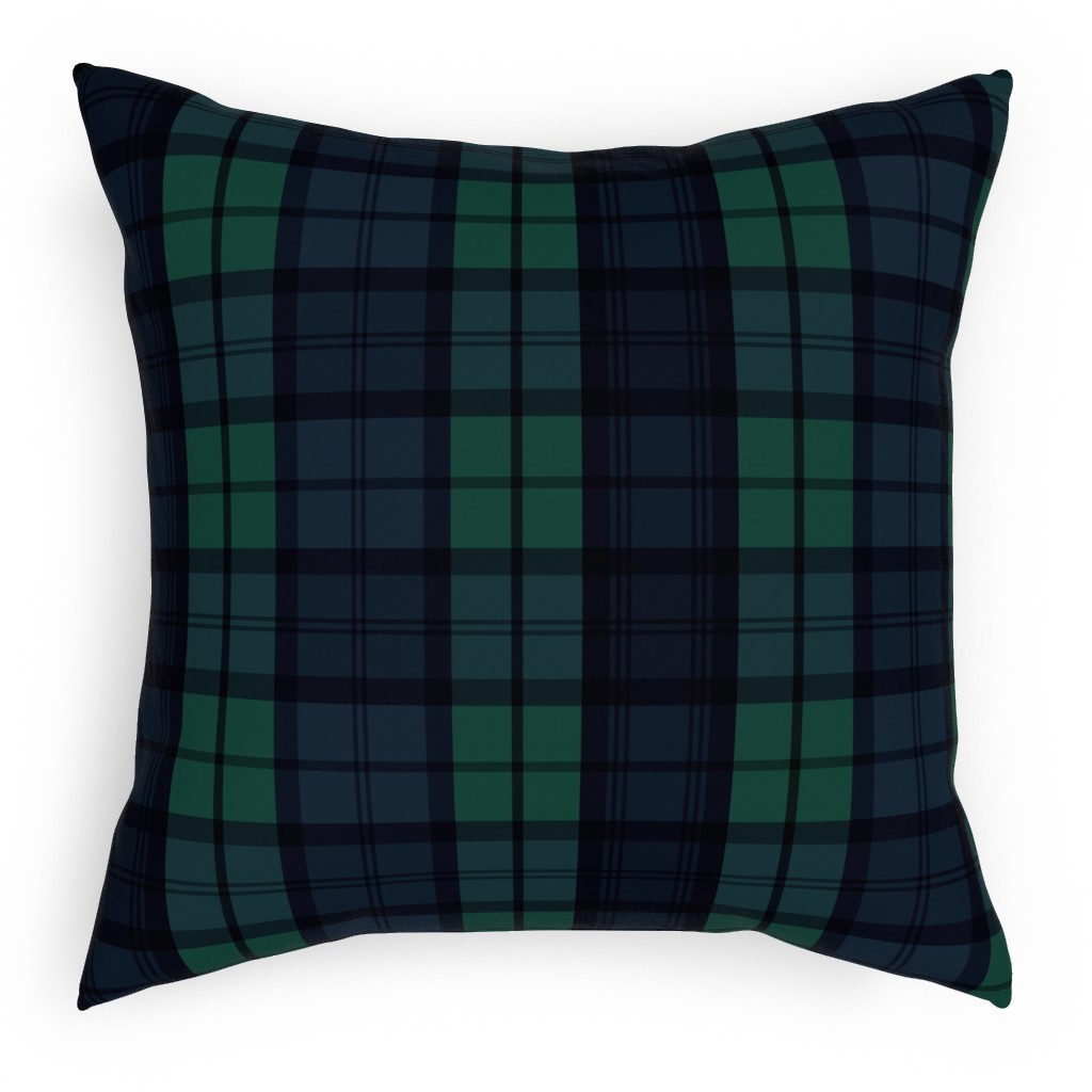 Dark Green Plaid Pillow, Woven, Black, 18x18, Single Sided, Green