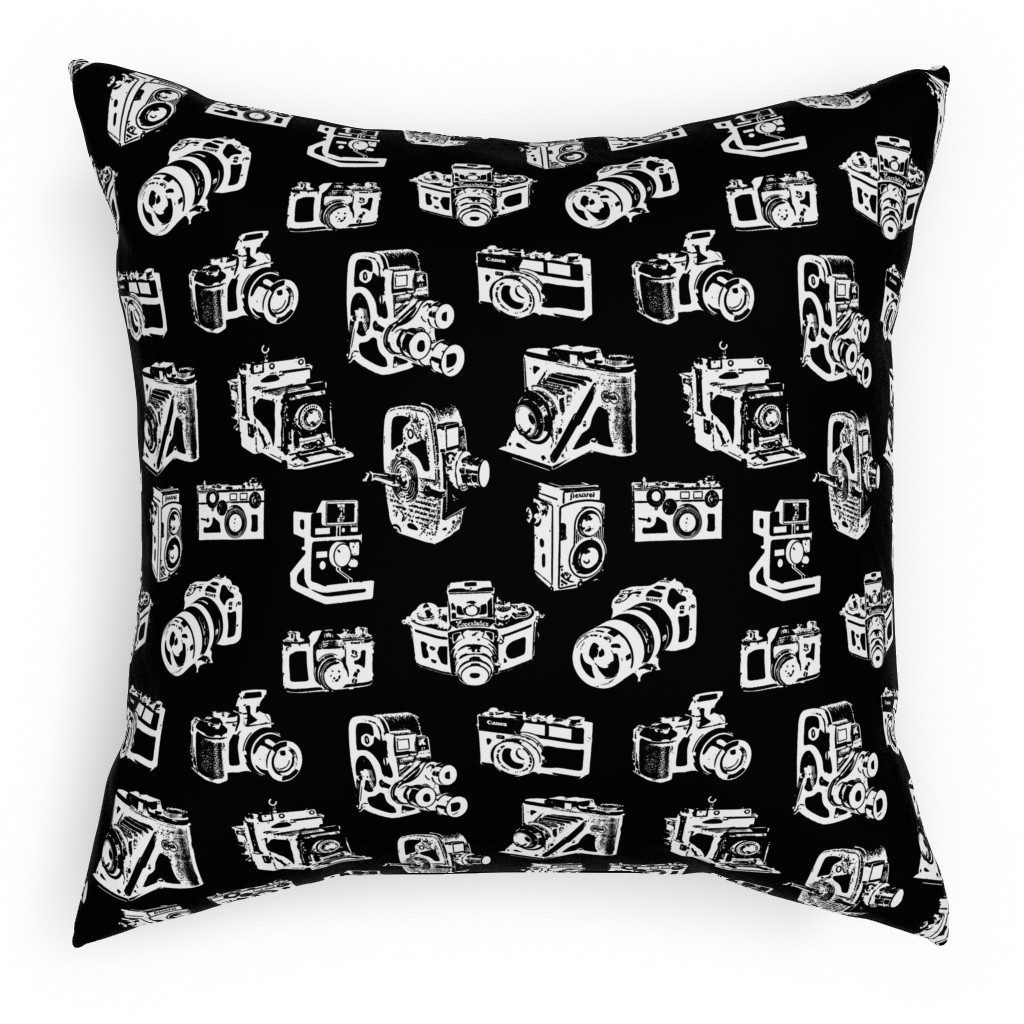 Retro Cameras Pillow, Woven, Black, 18x18, Single Sided, Black, Shadow Box