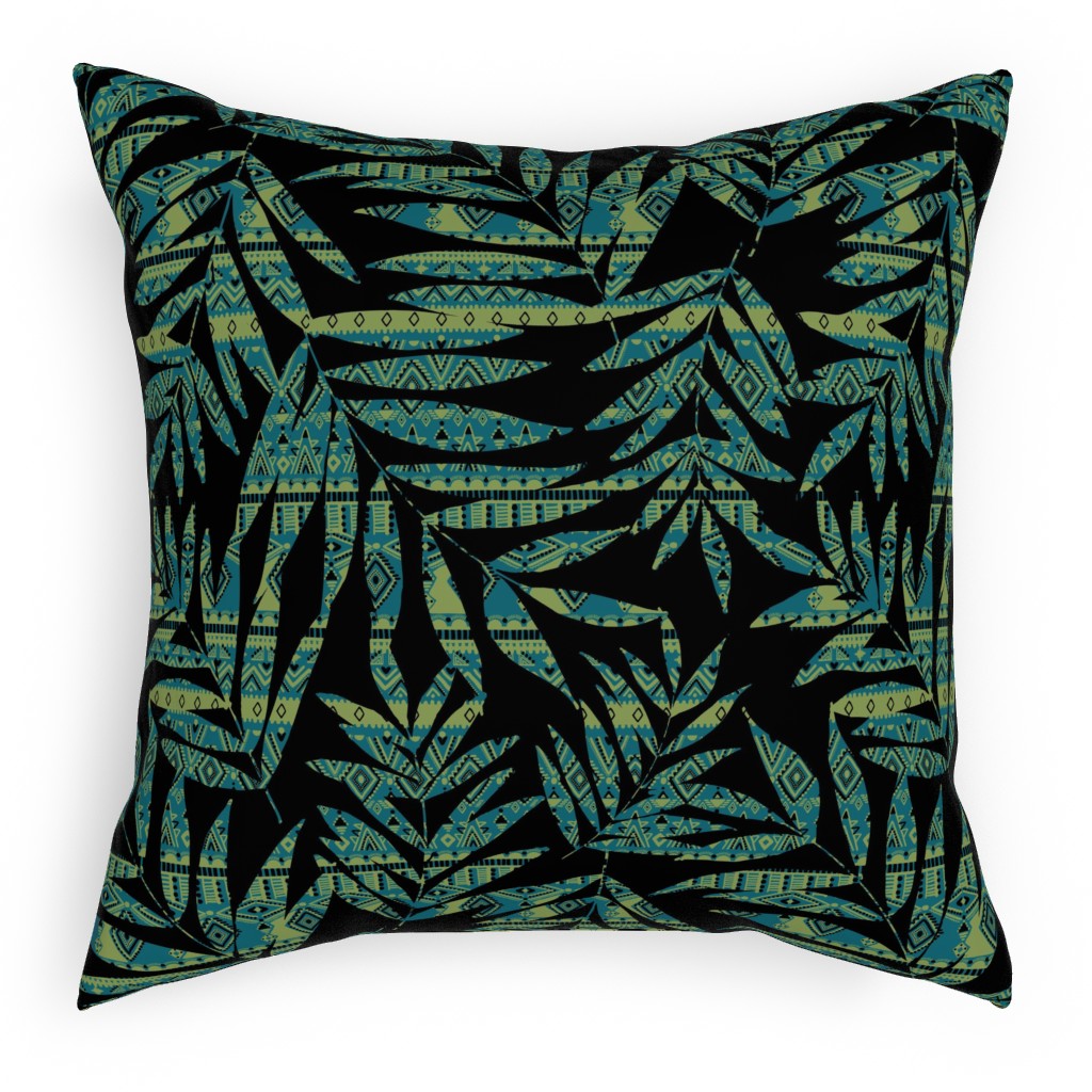 Patterned Palm - Dark Pillow, Woven, Black, 18x18, Single Sided, Black