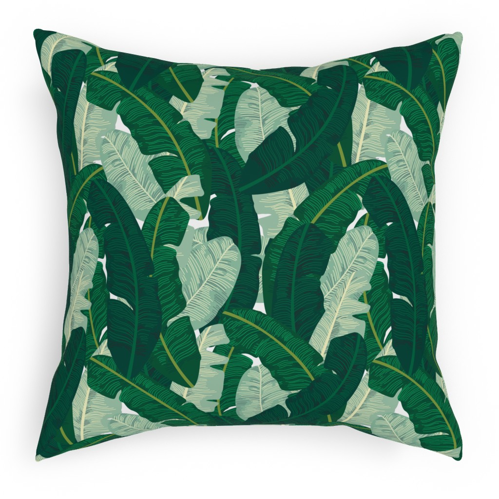 Classic Banana Leaves in Palm Springs Green Pillow, Woven, Black, 18x18, Single Sided, Green