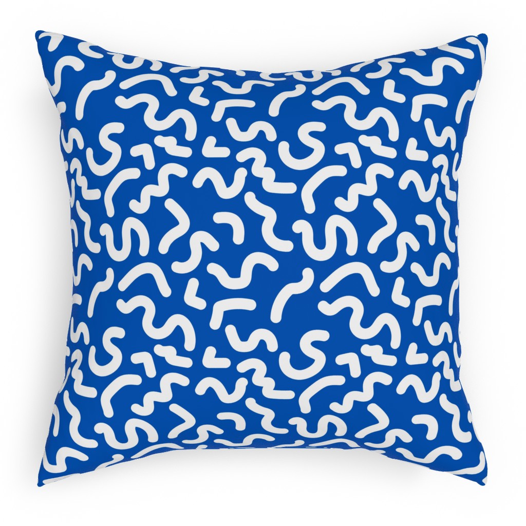 Dark Squiggles - Blue Pillow, Woven, Black, 18x18, Single Sided, Blue