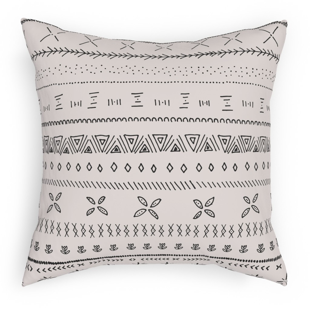 Boho Print Pillow, Woven, Black, 18x18, Single Sided, Beige, Silver Lining