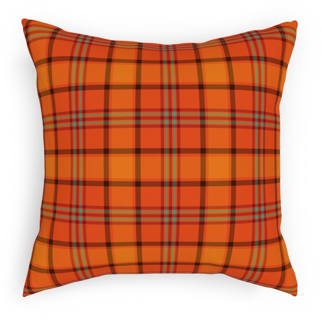 Orange With Black Plaid Pillow, Woven, Black, 18x18, Single Sided, Orange