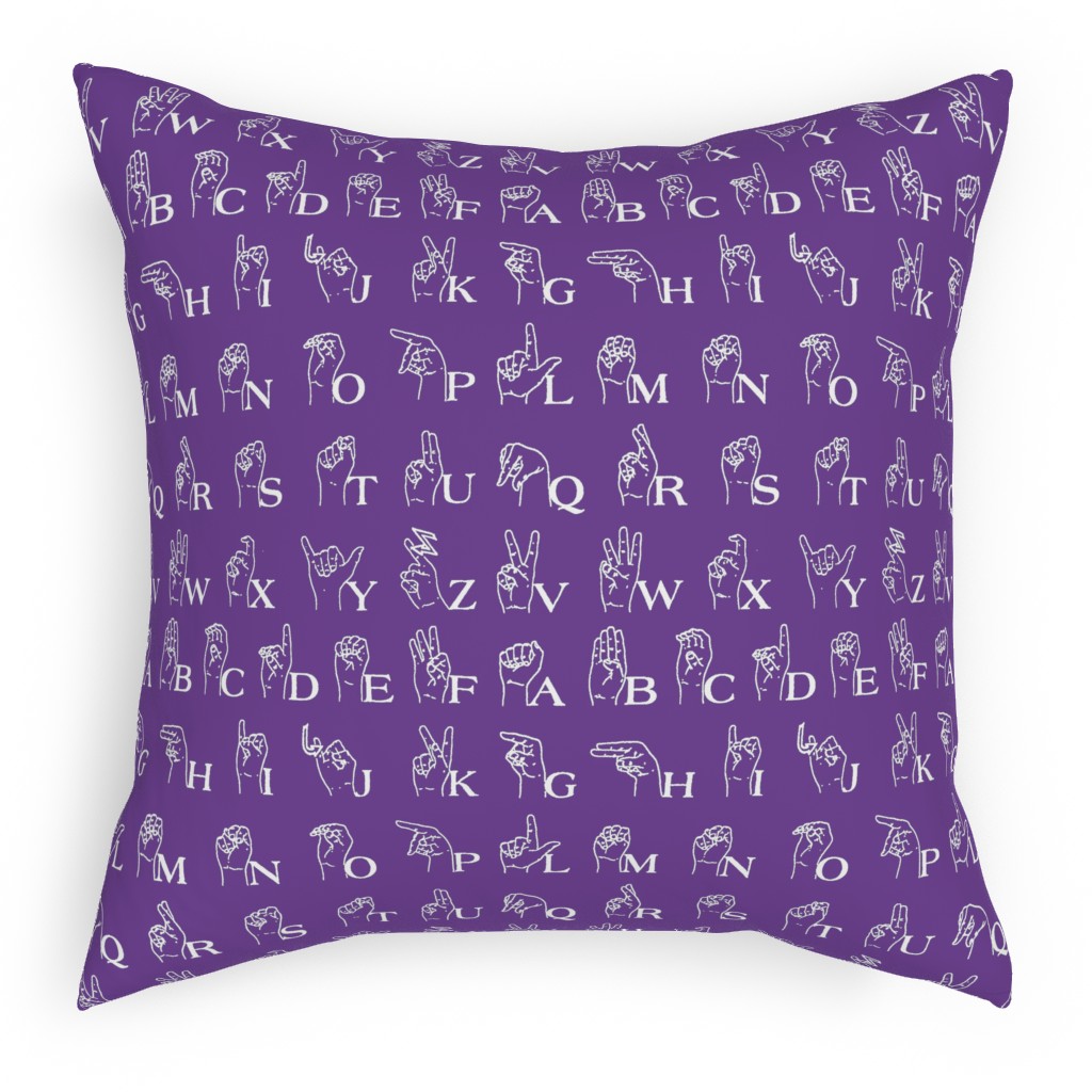 Sign Language Alphabet Pillow, Woven, Black, 18x18, Single Sided, Purple, Aubergine