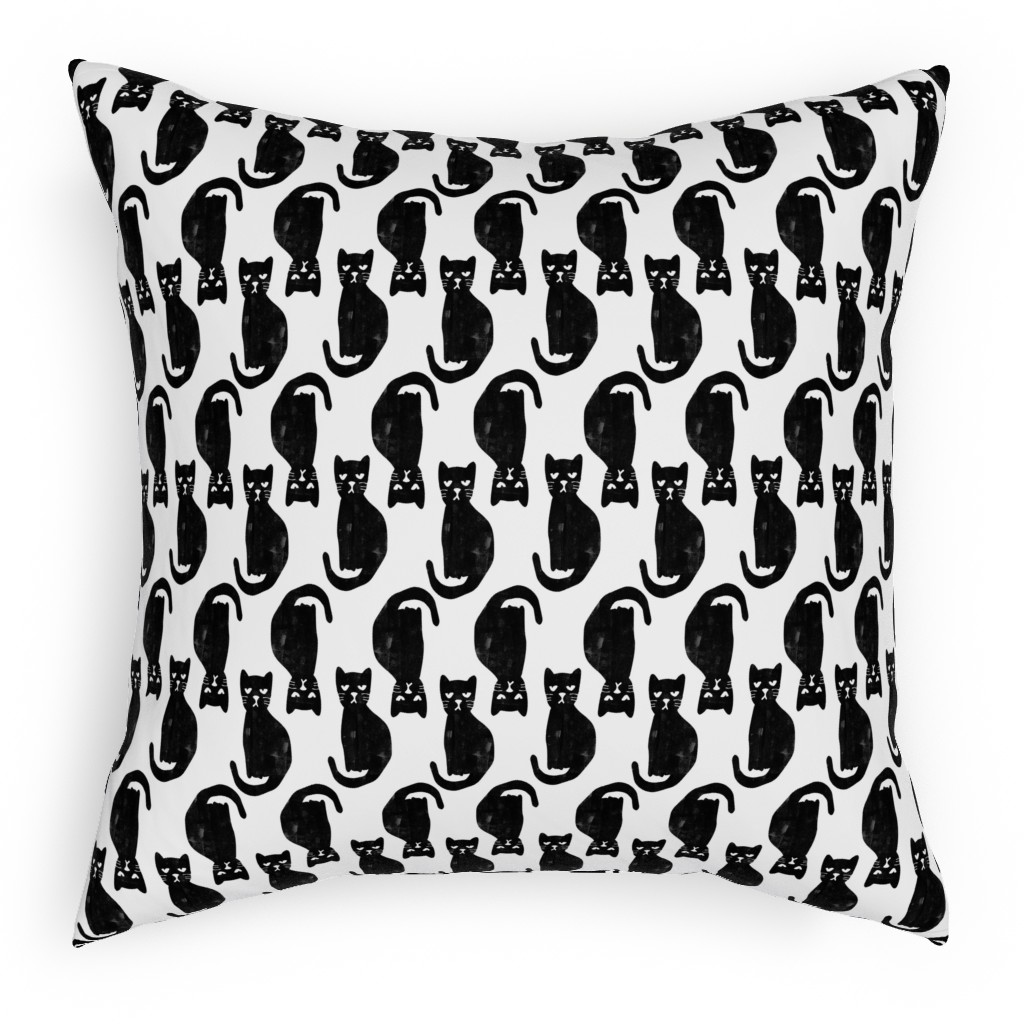 Black Cat Pillow, Woven, Black, 18x18, Single Sided, Black, Black