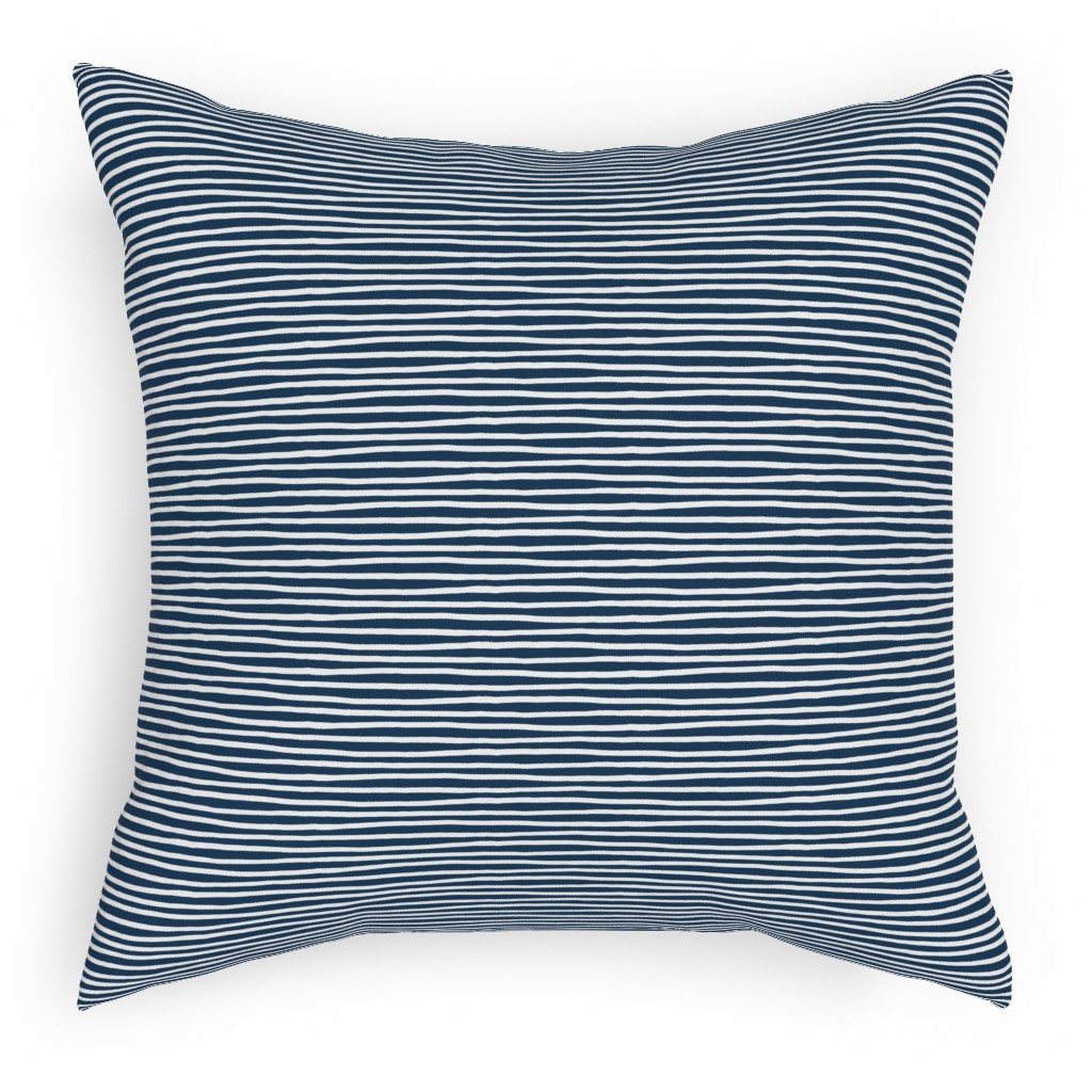 Navy Blue and White Stripes Pillow, Woven, Black, 18x18, Single Sided, Blue