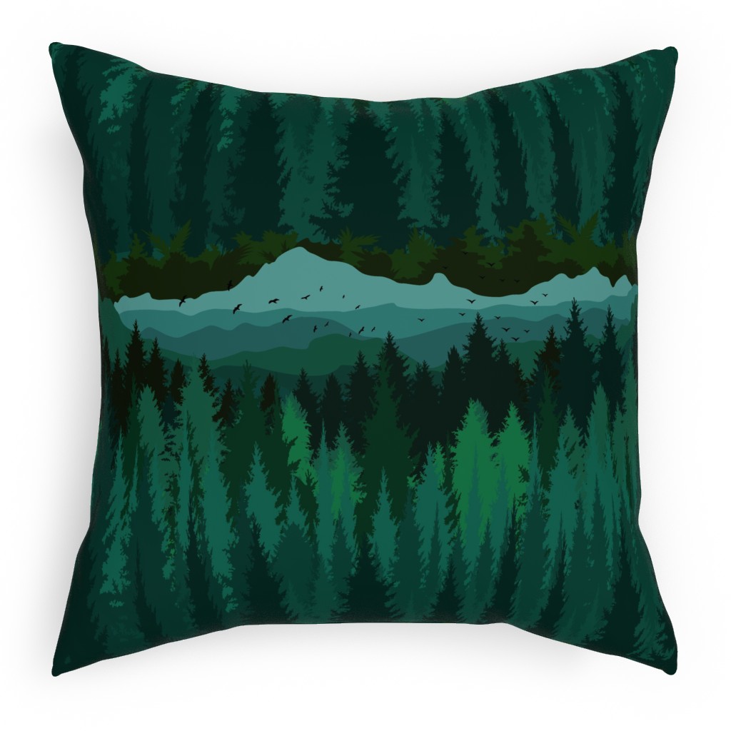Mountain Landscape - Green Pillow, Woven, Black, 18x18, Single Sided, Green