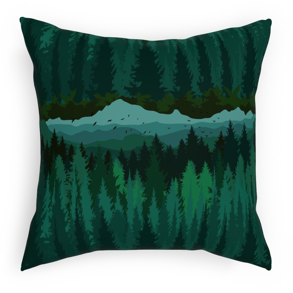 Mountain Landscape - Green Pillow, Woven, Black, 18x18, Single Sided, Green, Classic Green