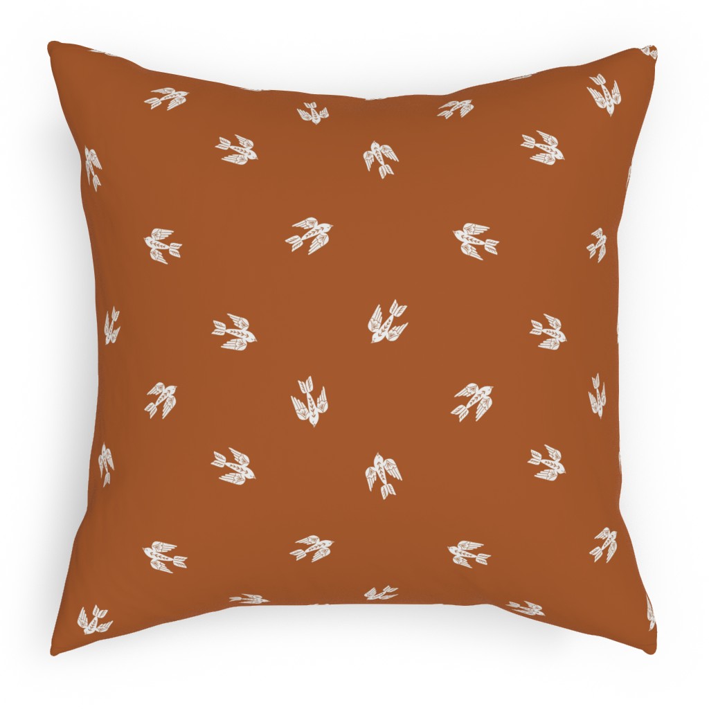 Bird Folk - Rust Pillow, Woven, Black, 18x18, Single Sided, Orange