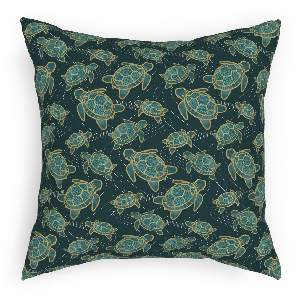 Turtles - Green Pillow, Woven, Black, 18x18, Single Sided, Green