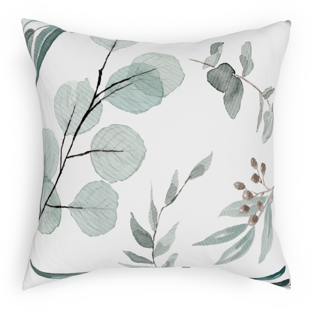 Eucalyptus - Green Pillow, Woven, Black, 18x18, Single Sided, Green