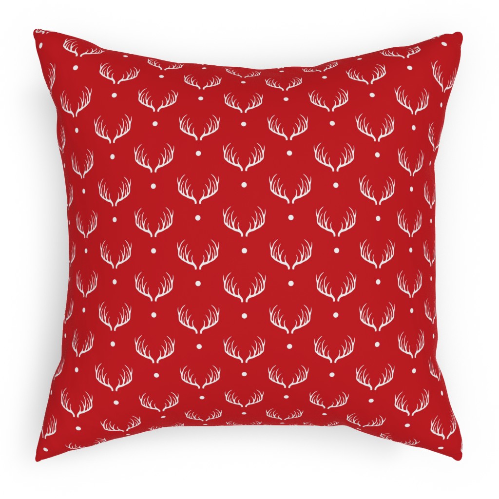 Reindeer Minimalism - Red Pillow, Woven, Black, 18x18, Single Sided, Red
