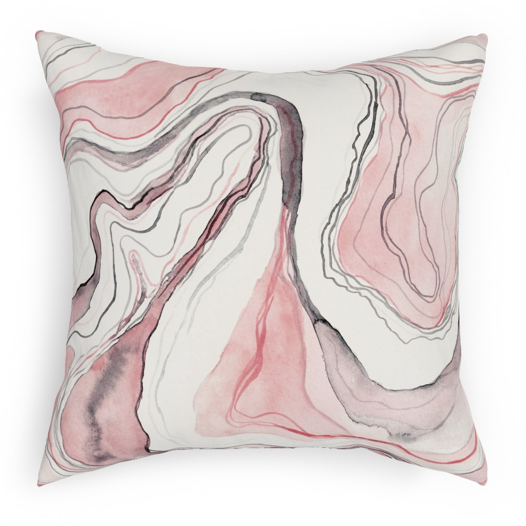 Marbled Watercolor Stone - Pink Pillow, Woven, Black, 18x18, Single Sided, Pink, Bright Pink