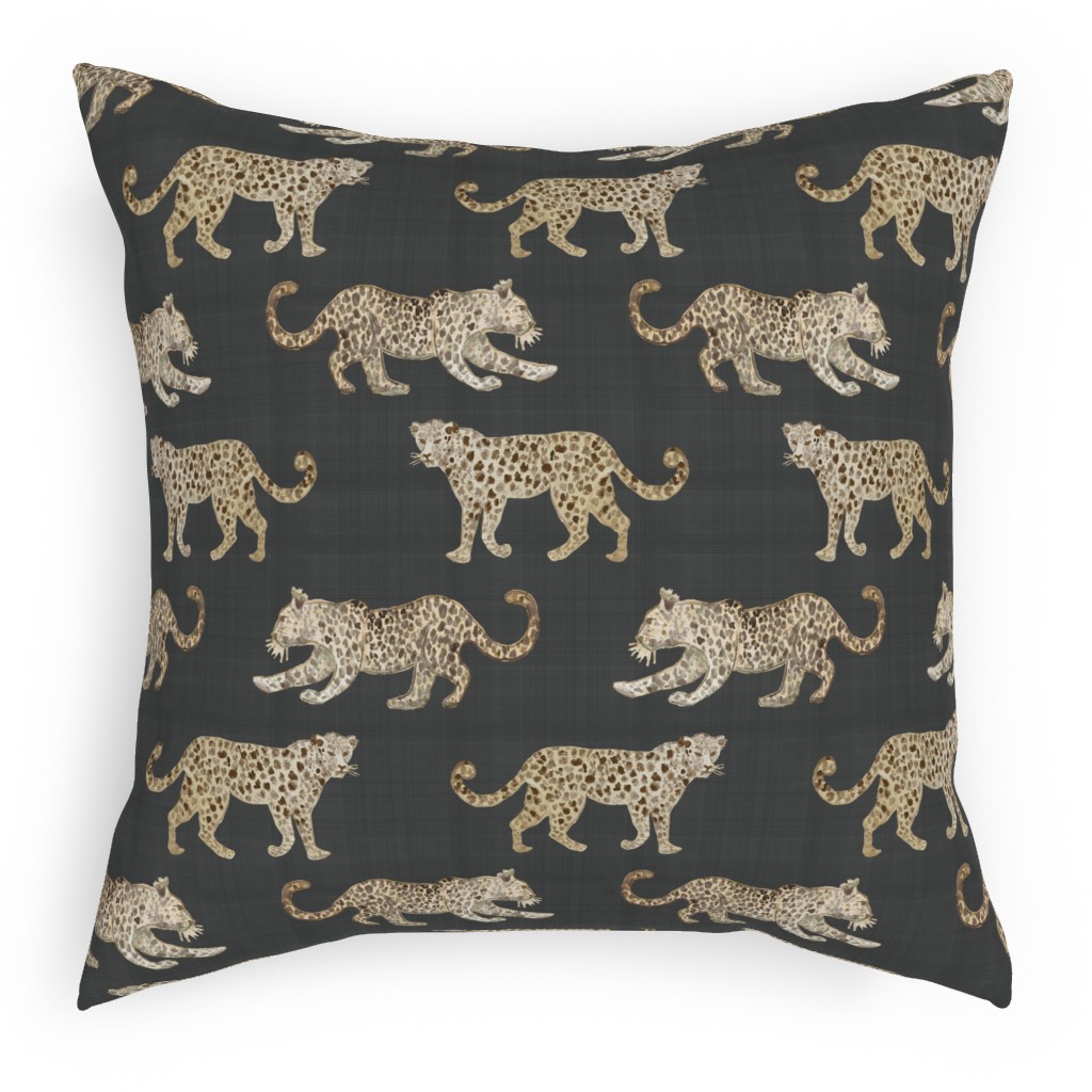 Leopard Parade Pillow, Woven, Black, 18x18, Single Sided, Gray, Dark Gray