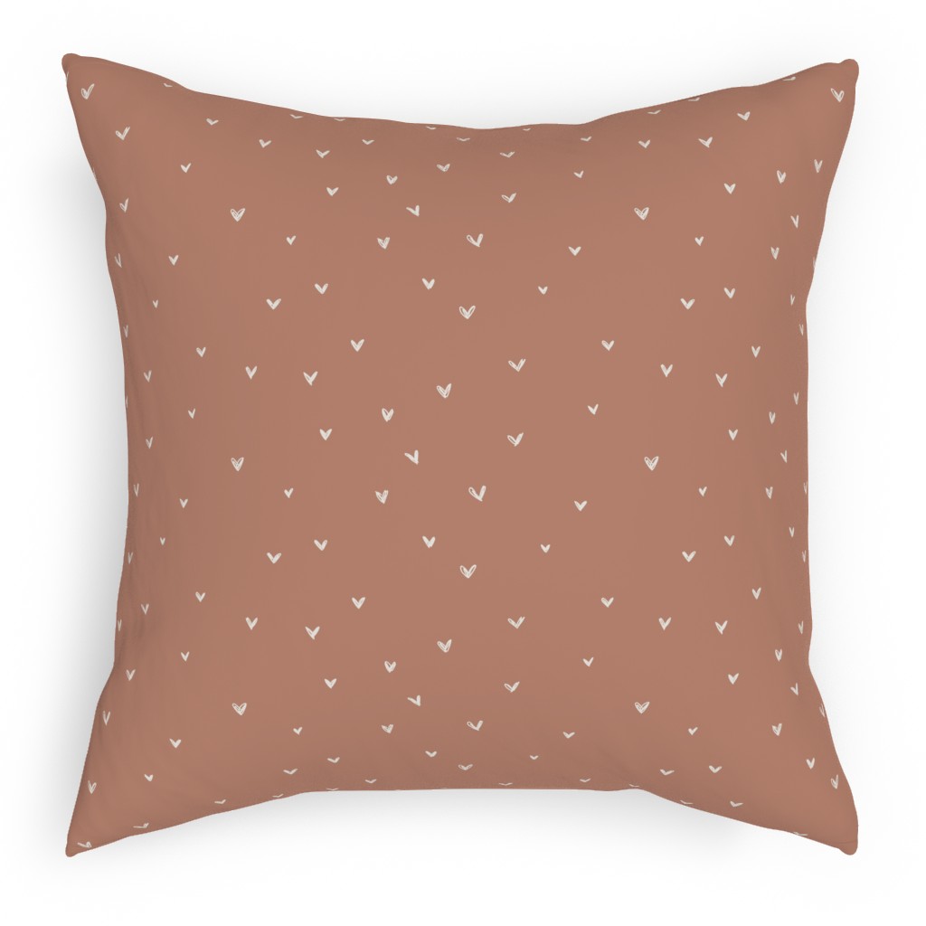 Freehand Hearts - Bone on Sienna Pillow, Woven, Black, 18x18, Single Sided, Brown, Brown