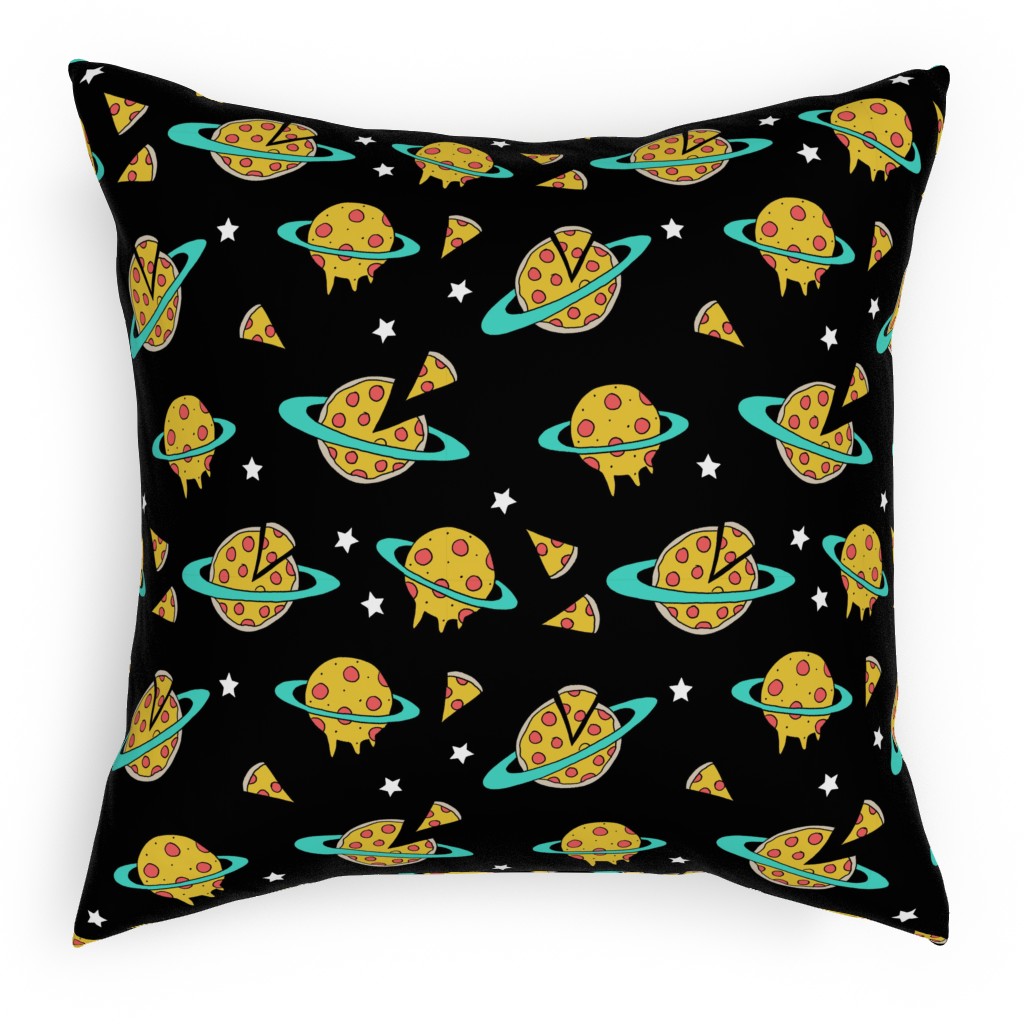 Pizza Planet - Multi on Dark Pillow, Woven, Black, 18x18, Single Sided, Multicolor