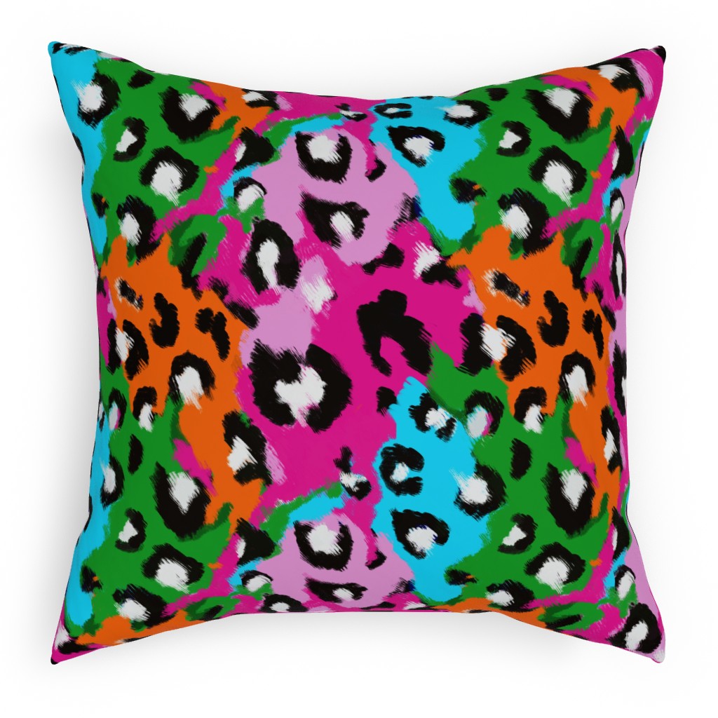 Leopard Print - Bright Pillow, Woven, Black, 18x18, Single Sided, Multicolor