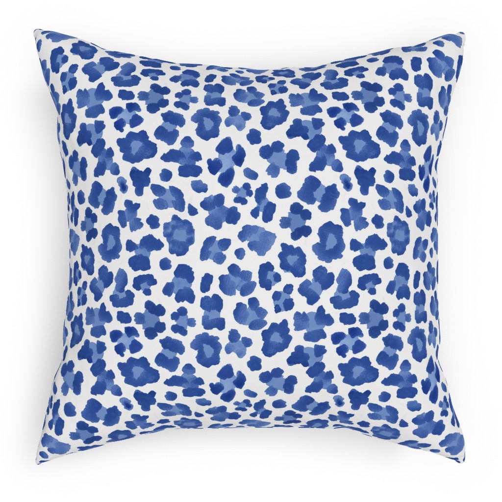 Leopard Print - Blue and White Pillow, Woven, Black, 18x18, Single Sided, Blue