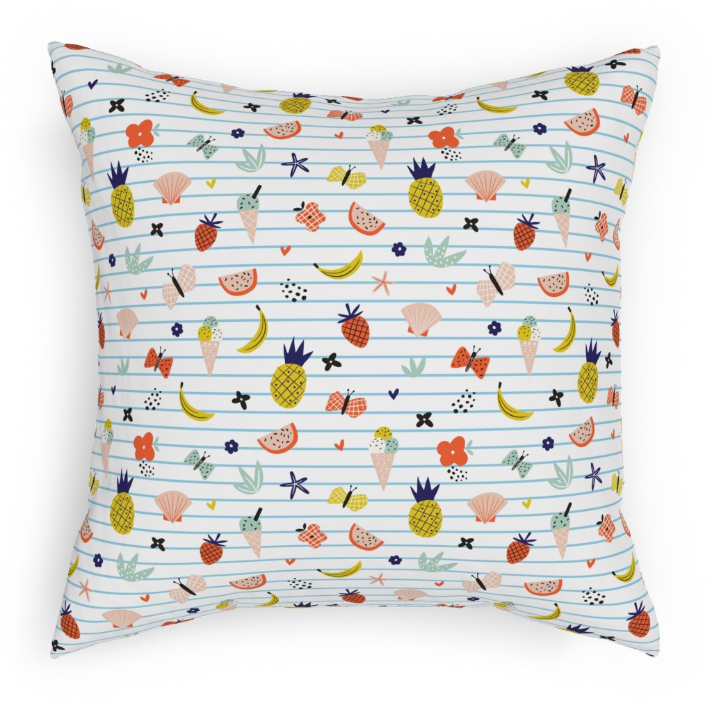 Summer Loving Stripe - Multi Pillow, Woven, Black, 18x18, Single Sided, Multicolor
