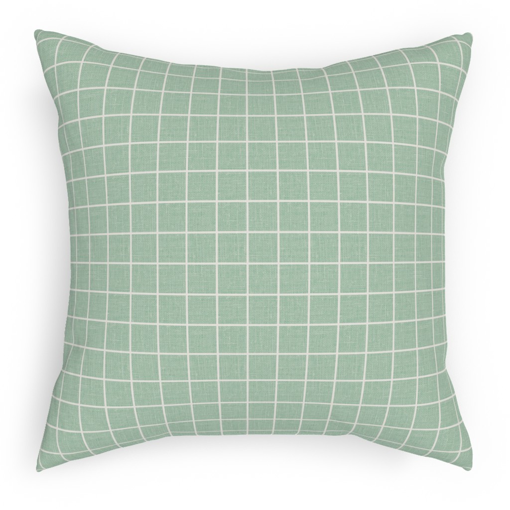 Grid Linen Look Pillow, Woven, Black, 18x18, Single Sided, Green