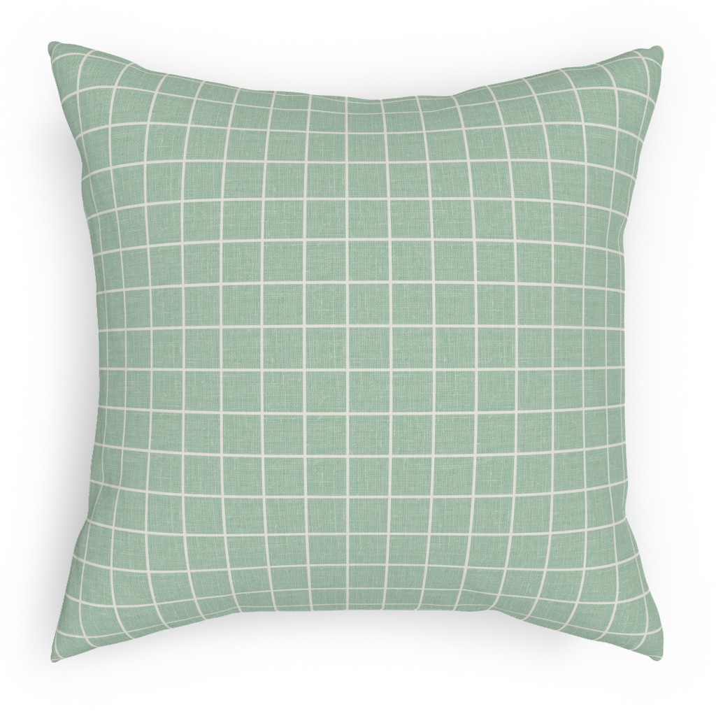 Grid Linen Look Pillow, Woven, Black, 18x18, Single Sided, Green, Mint