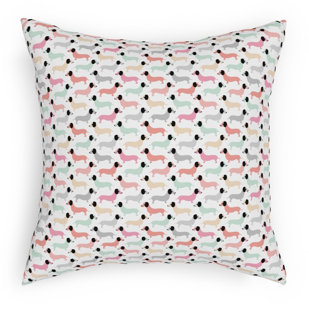 Retro Dachshund Dogs Pillow, Woven, Black, 18x18, Single Sided, Pink, Light Pink