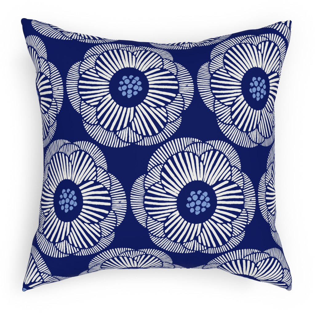 Camellia - Dark Blue Pillow, Woven, Black, 18x18, Single Sided, Blue