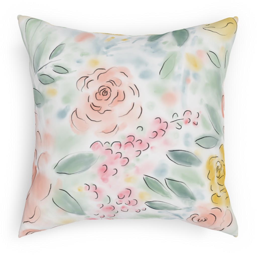 Barely There Watercolor Floral - Multi Pillow, Woven, Black, 18x18, Single Sided, Multicolor