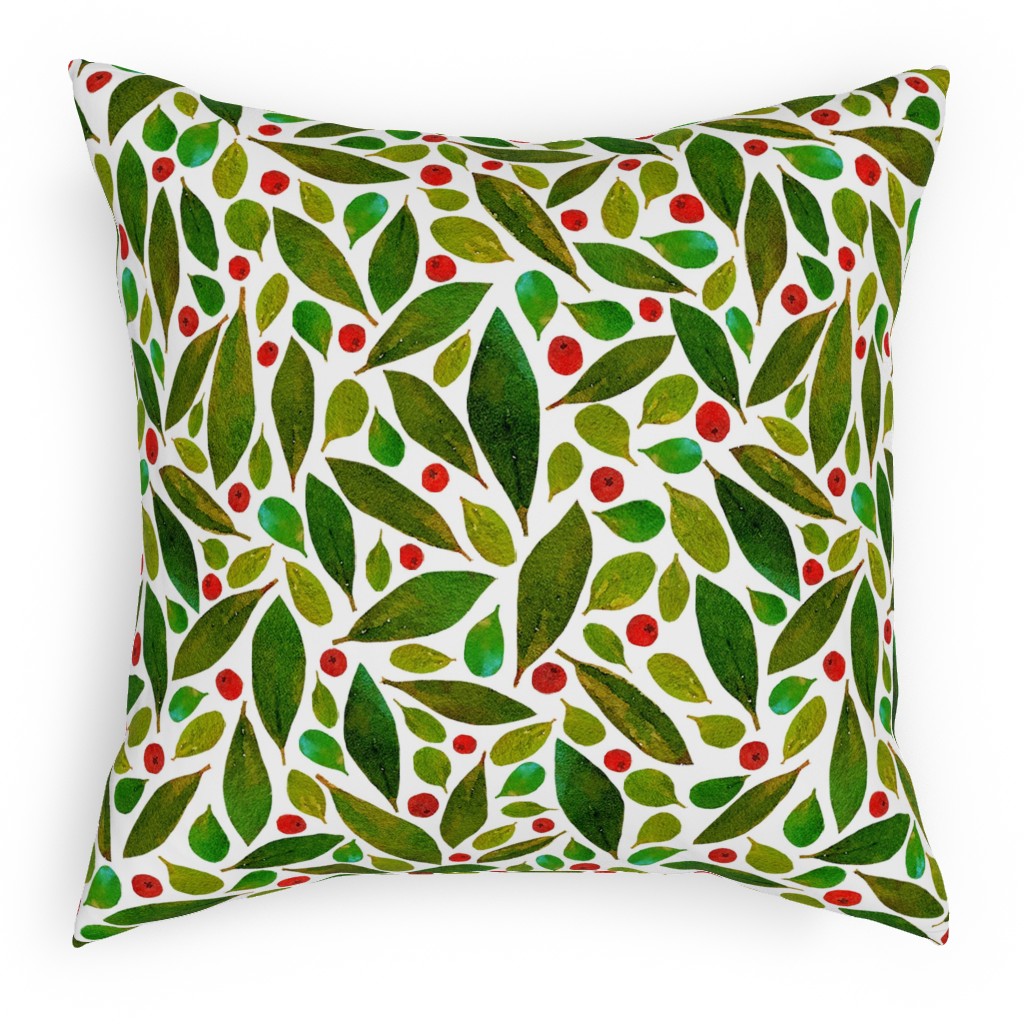 Holiday Greens and Berries Pillow, Woven, Black, 18x18, Single Sided, Green