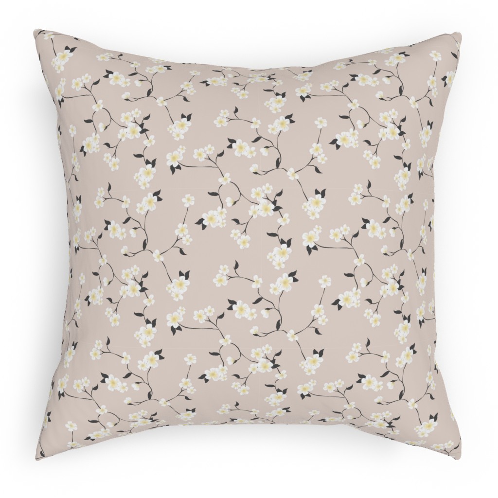Climbing Flower - Pink Pillow, Woven, Black, 18x18, Single Sided, Pink