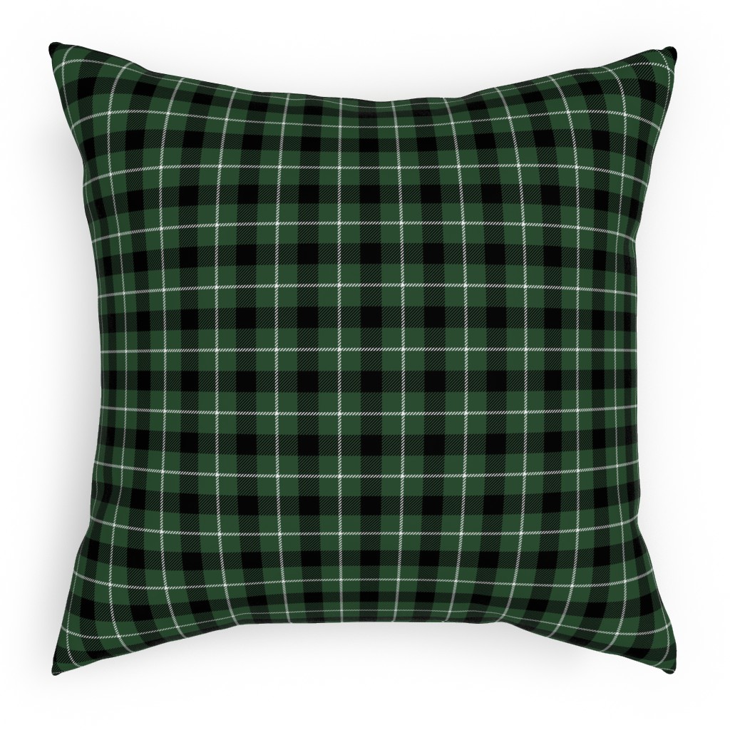 Green & Black Plaid Pillow, Woven, Black, 18x18, Single Sided, Green