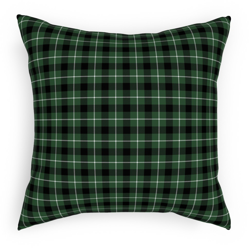Green & Black Plaid Pillow, Woven, Black, 18x18, Single Sided, Green, Classic Green